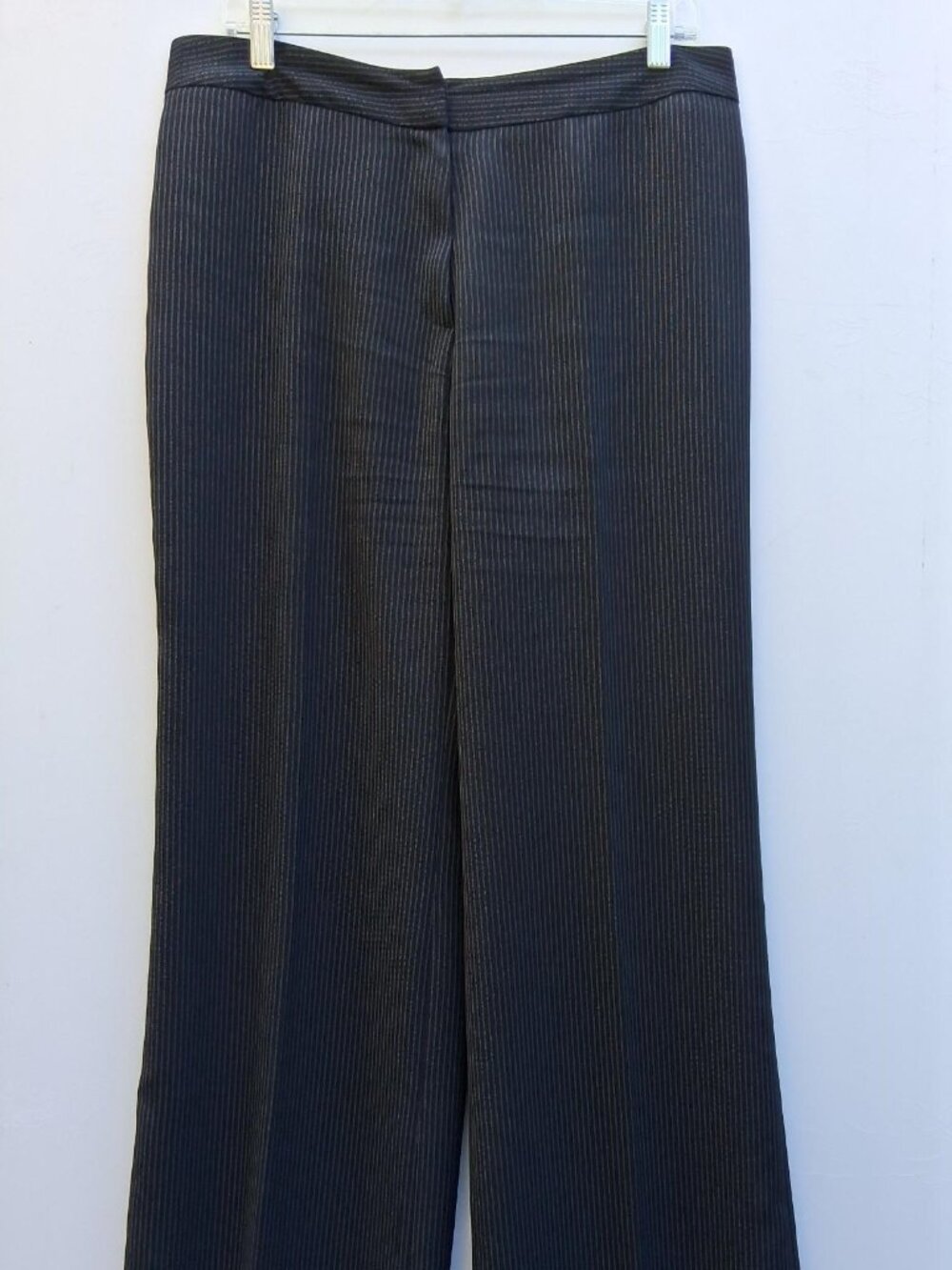 Gerard Darel women pinstripe polyester mid-rise wide-leg pants, black (Size 44)